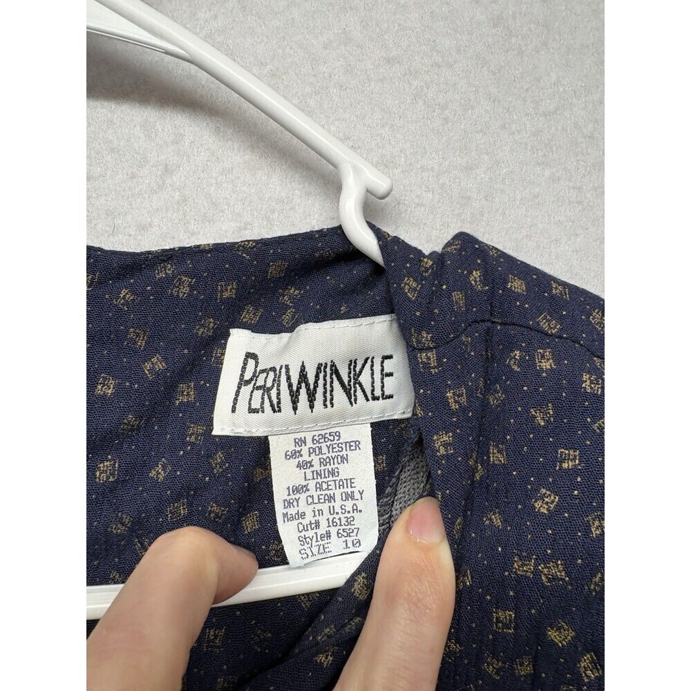 Vintage Periwinkle Navy Blue Gold Dress Tie Waist Size 10 Style 6527 Cottage - Picture 3 of 7